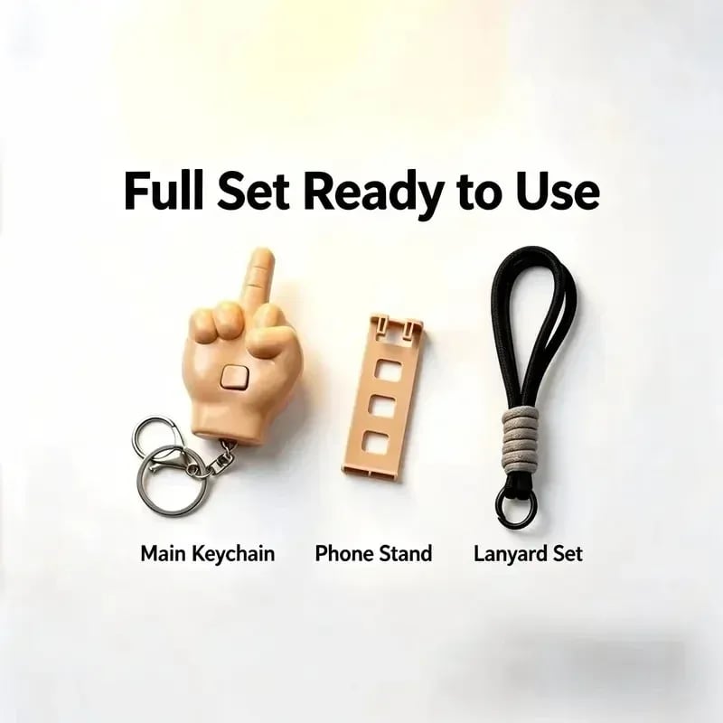 🎁🖕 Retractable Prank Fist Keychain | Funny Press-to-Pop Gag Charm with Phone Stand | Novelty Joke Toy for White Elephant, Secret Santa, Party Bags & Keyrings
