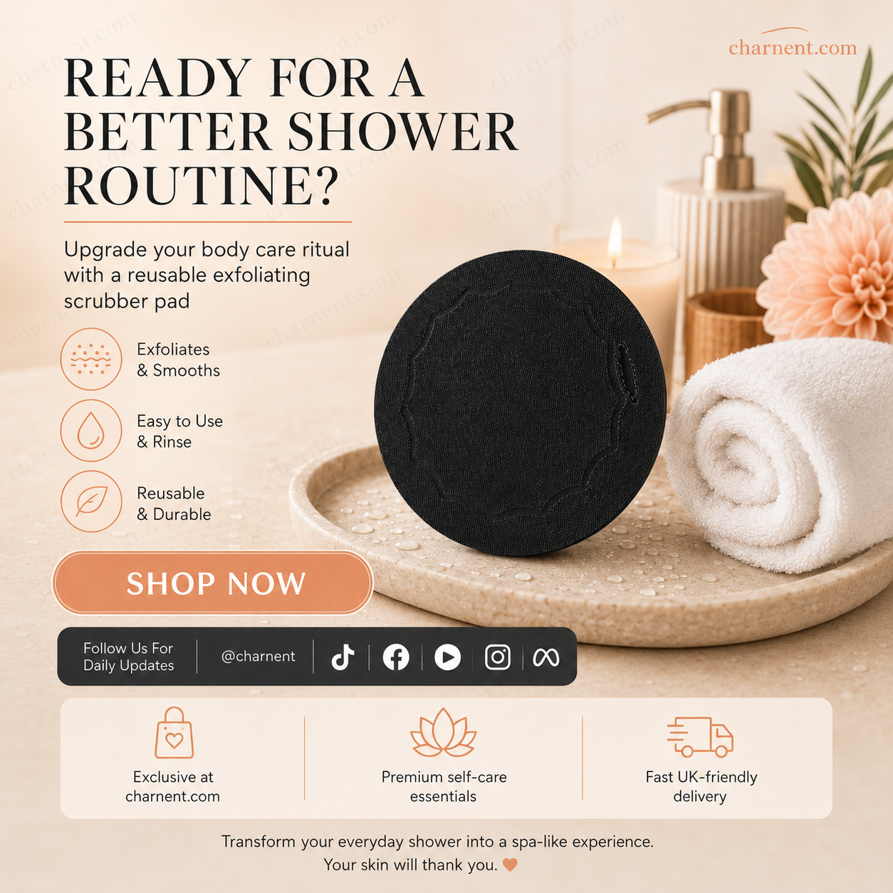 🚿🧽 Soft rubber bath brush – Gentle yet effective at removing dead skin cells and cleansing all skin types