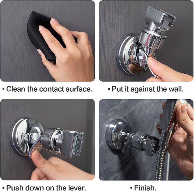 Adjustable Shower Head Holder - Removable Shower Head Holder with Suction Cup - No Drilling Shower Head Holder