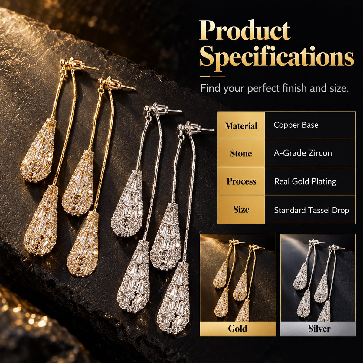 💎Elegant Zircon Two-Way Teardrop Tassel Earrings for Women