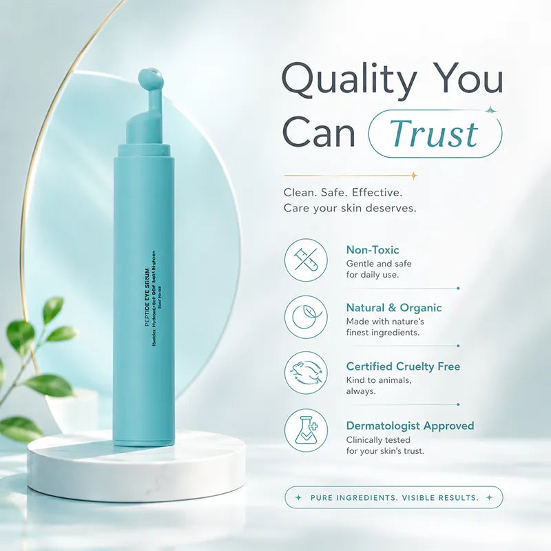 Peptide Eye Serum – A refreshing roll-on eye serum that targets puffiness, dark circles and wrinkles, enriched with peptides, hyaluronic acid, MSM and reishi mushroom extract