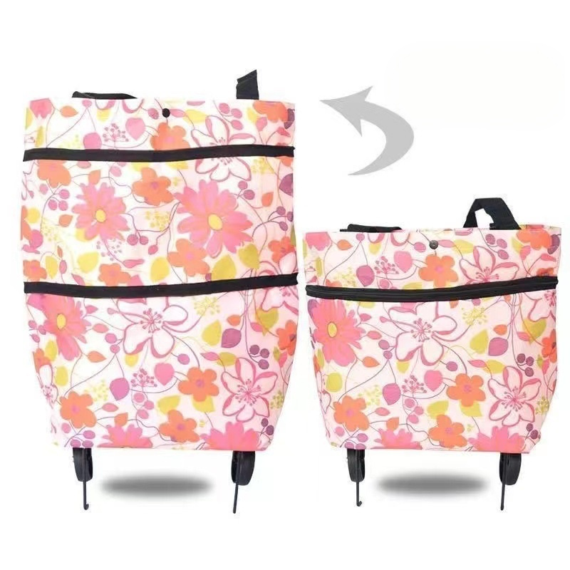 Foldable shopping bag on wheels