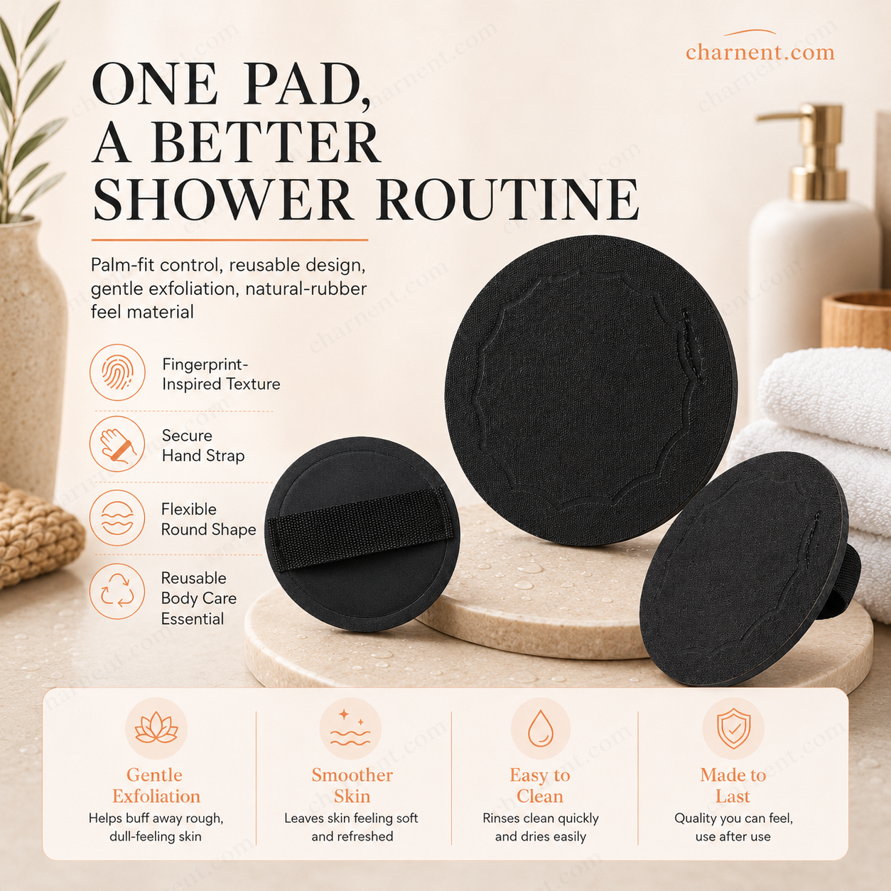 🚿🧽 Soft rubber bath brush – Gentle yet effective at removing dead skin cells and cleansing all skin types