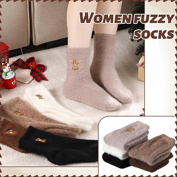 🔥 Niedliche, warme Plüschsocken für Damen mit gesticktem Hochlandrind-Motiv