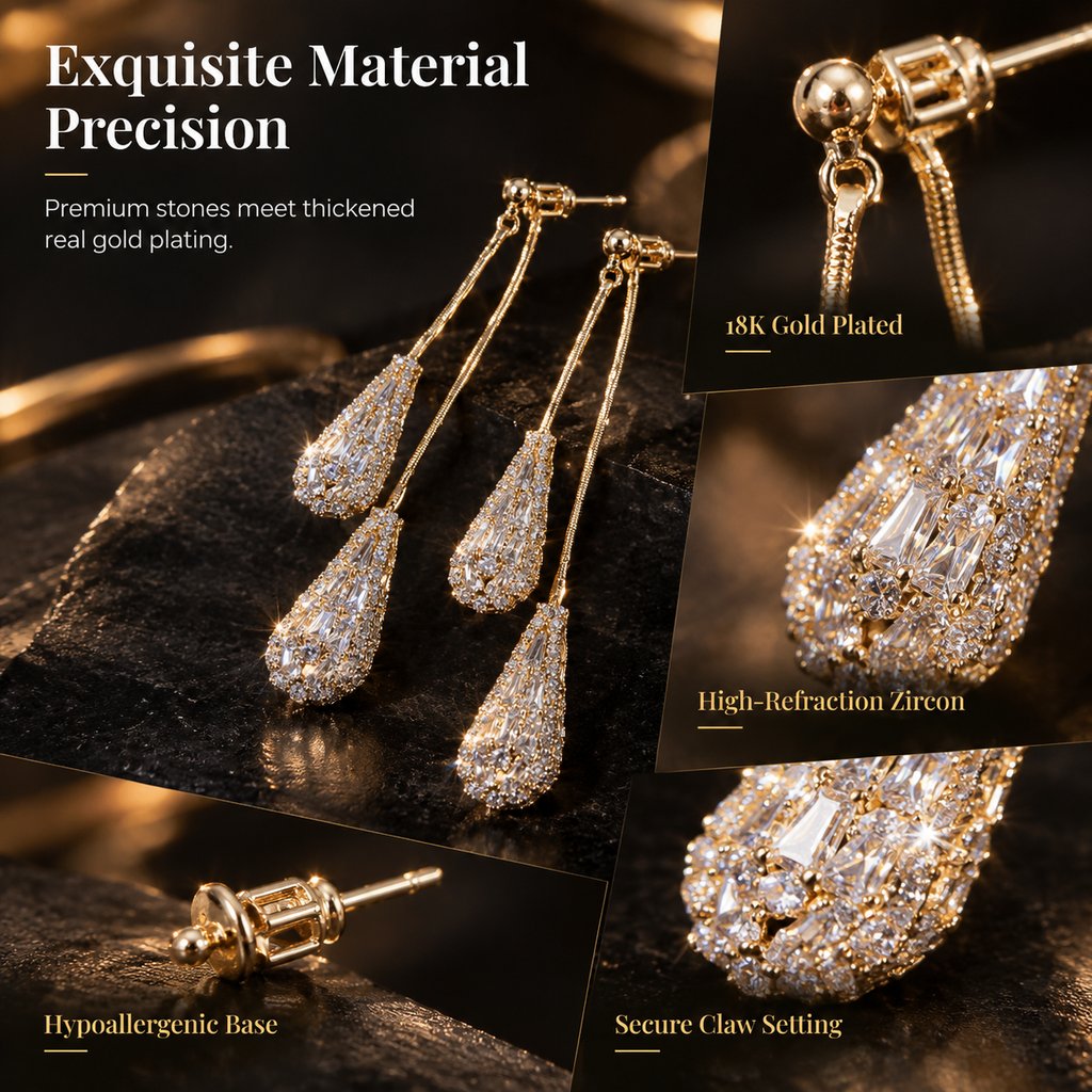 💎Elegant Zircon Two-Way Teardrop Tassel Earrings for Women