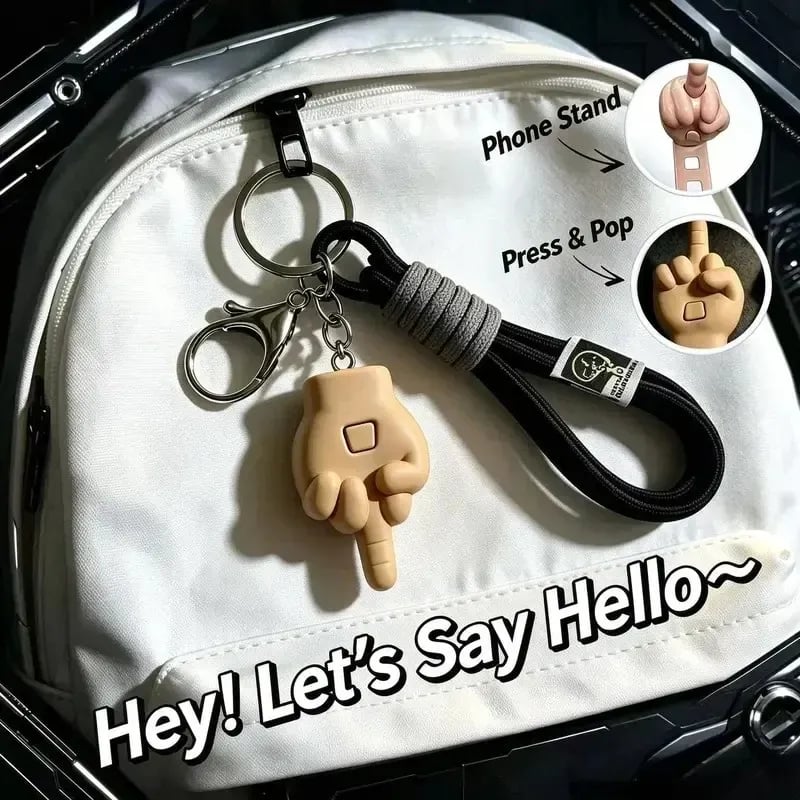 🎁🖕 Retractable Prank Fist Keychain | Funny Press-to-Pop Gag Charm with Phone Stand | Novelty Joke Toy for White Elephant, Secret Santa, Party Bags & Keyrings