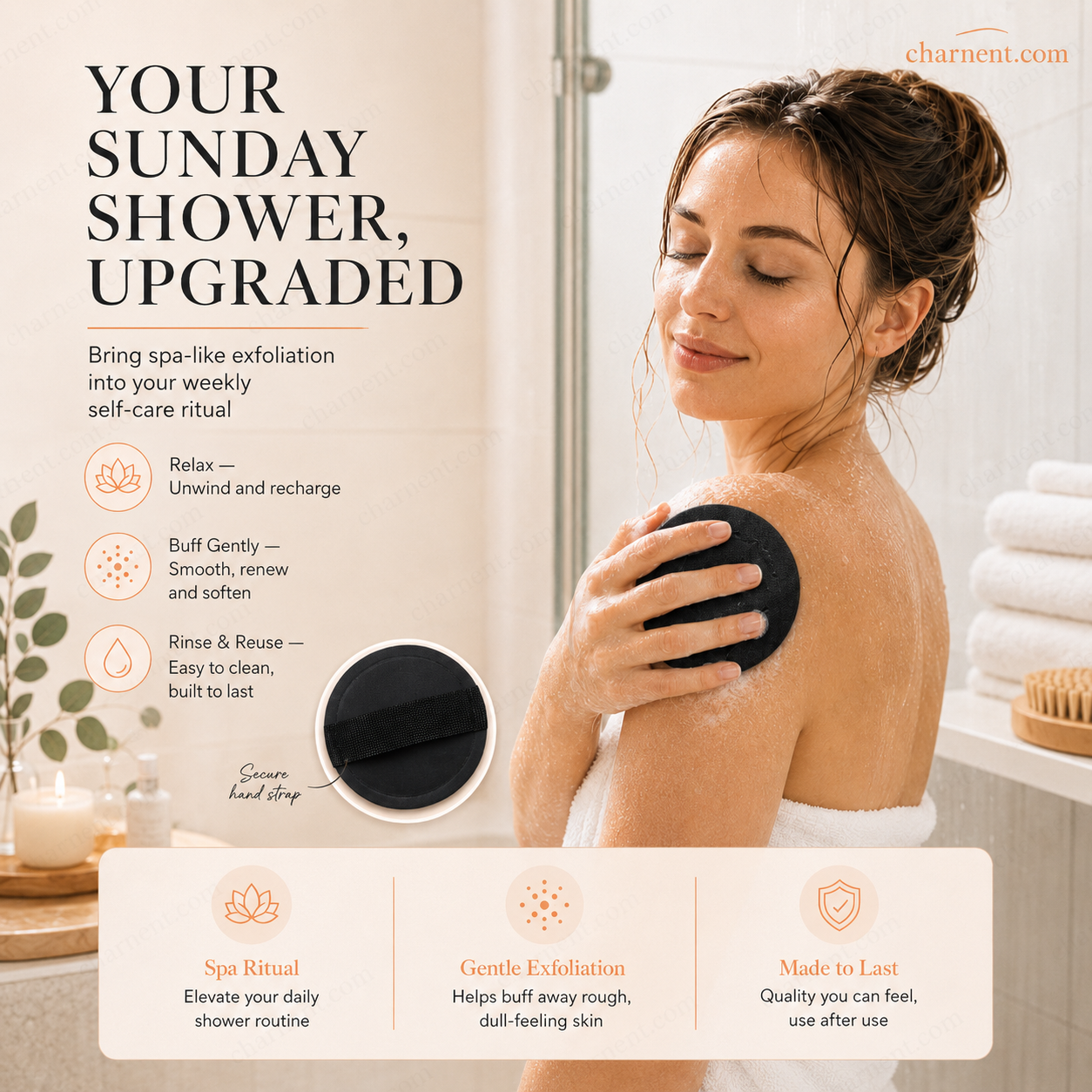 🚿🧽 Soft rubber bath brush – Gentle yet effective at removing dead skin cells and cleansing all skin types