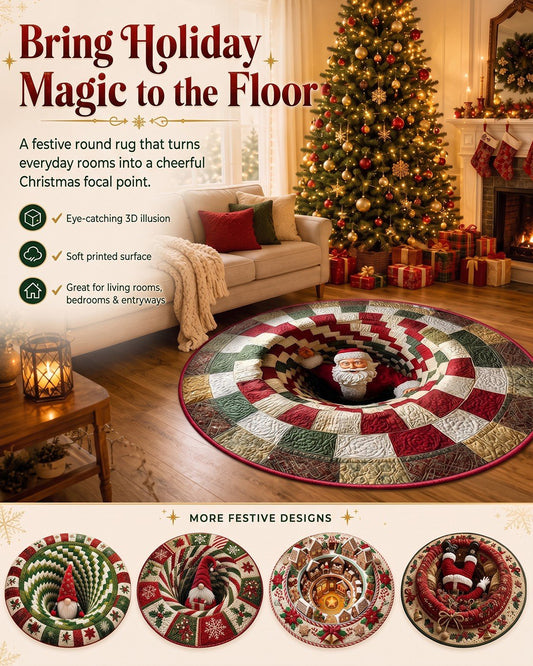 🎄3D Christmas Gnome Optical Illusion Round Rug | Fun Festive Home Decor Must‐Have⭐🏠🎁