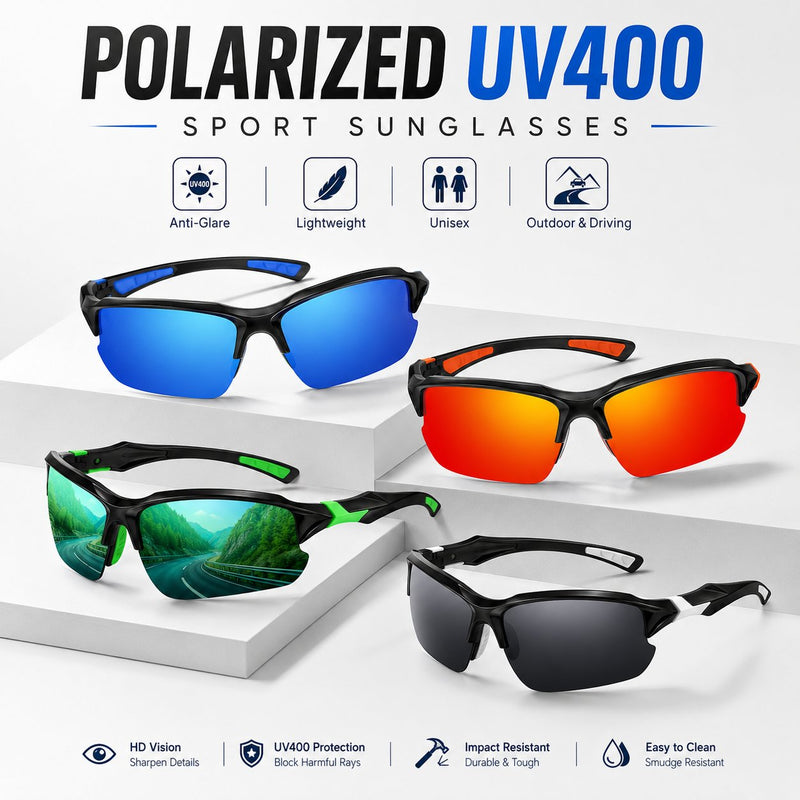 😎Polarisierte UV400-Sportbrille – Unisex-Brille für Outdoor-Aktivitäten und Autofahren