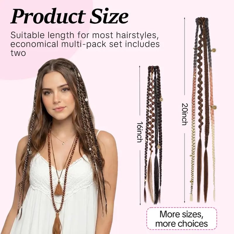 🌿🎨 Boho Braided Clip-in Braids with Beads – Easy Hairstyle Transformation for Festivals and Everyday Wear (✨2 pcs.)