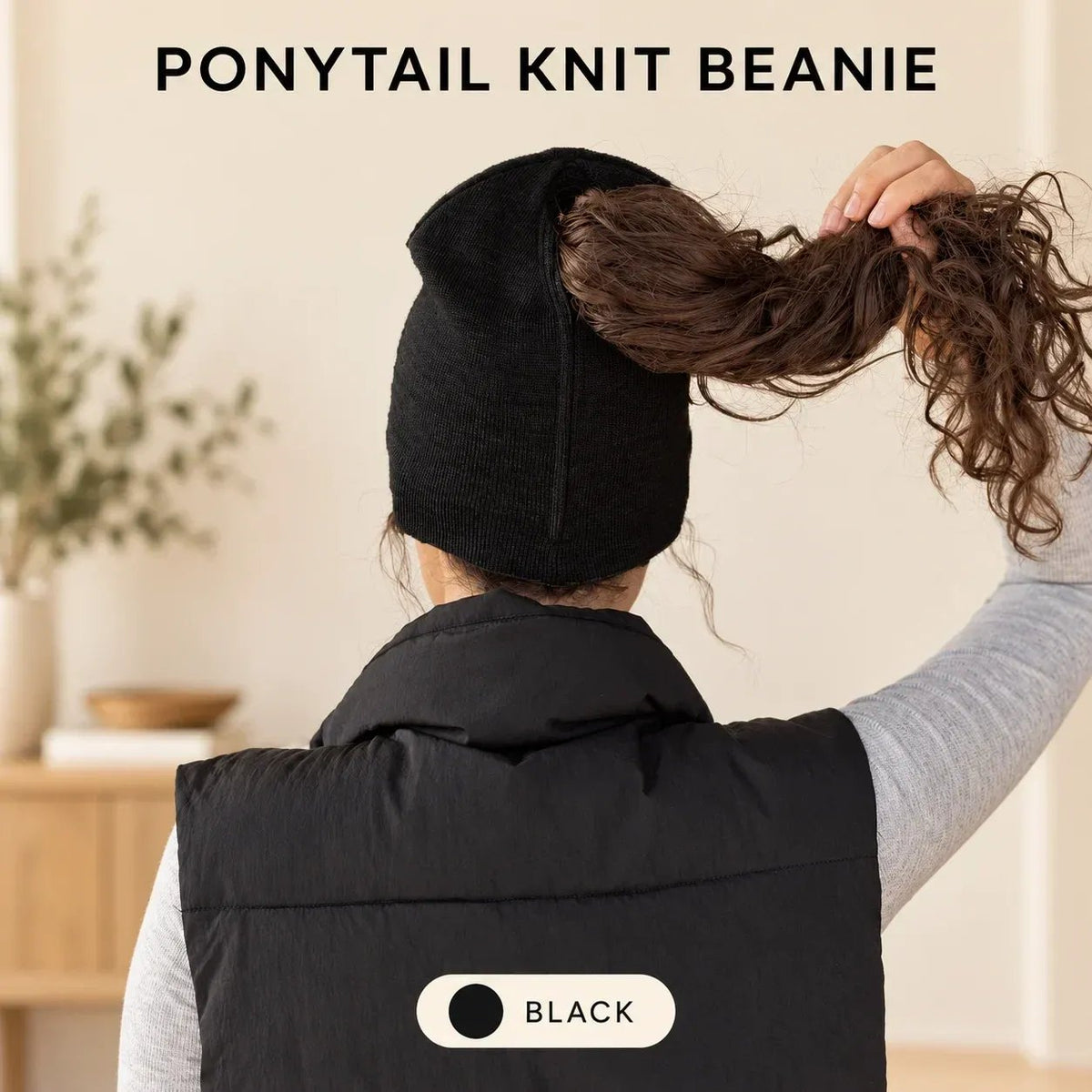 🧲🧶 Women's Magnetic Ponytail Beanie – 100% Acrylic Knit Winter Hat with Magnetic Hair Opening for Ponytails, Buns & Braids