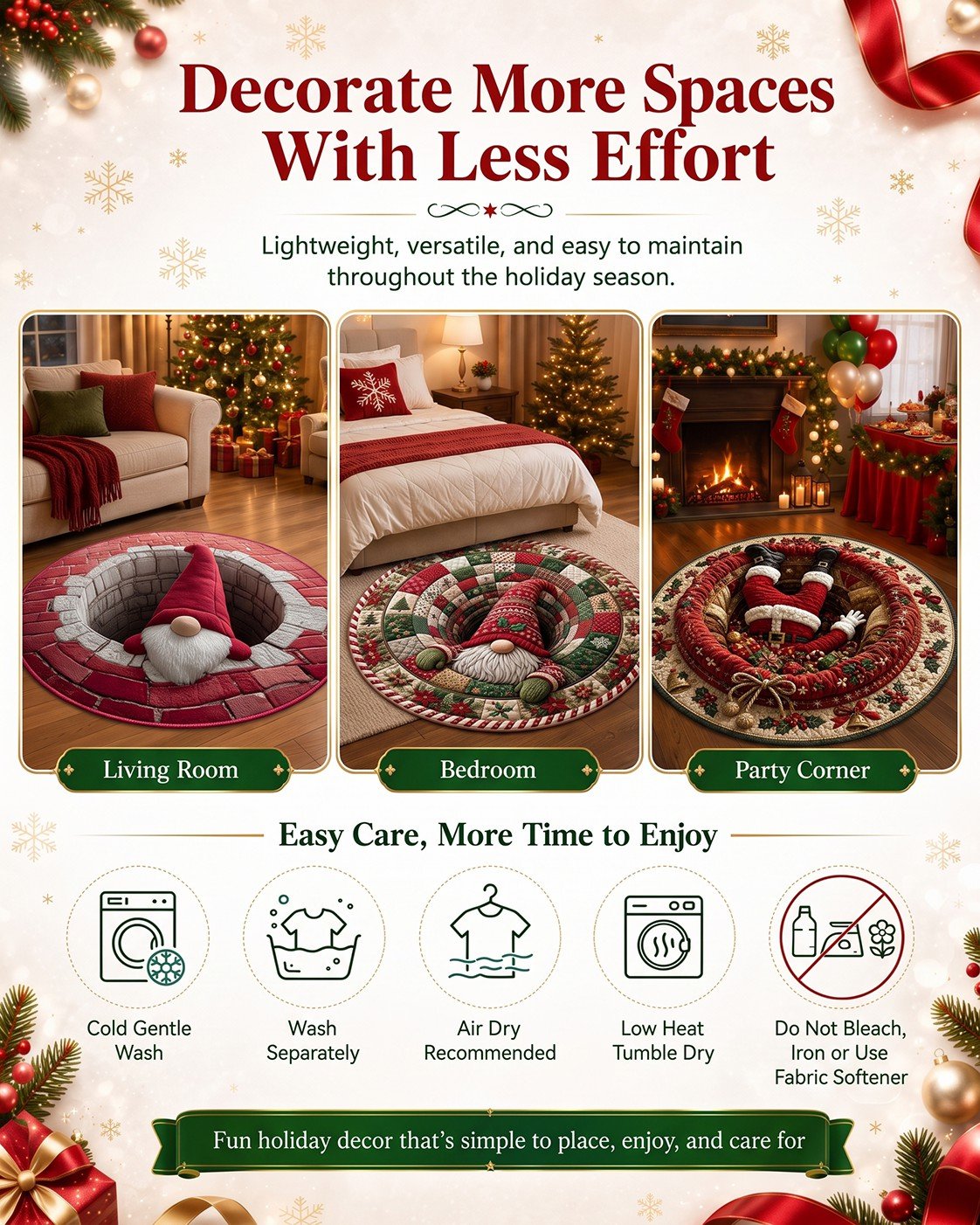 🎄3D Christmas Gnome Optical Illusion Round Rug | Fun Festive Home Decor Must‐Have⭐🏠🎁