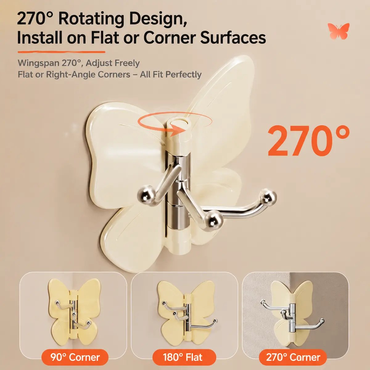 🔥Last day of 50% off – 🦋Drill-free rotating butterfly hooks (4-pack)