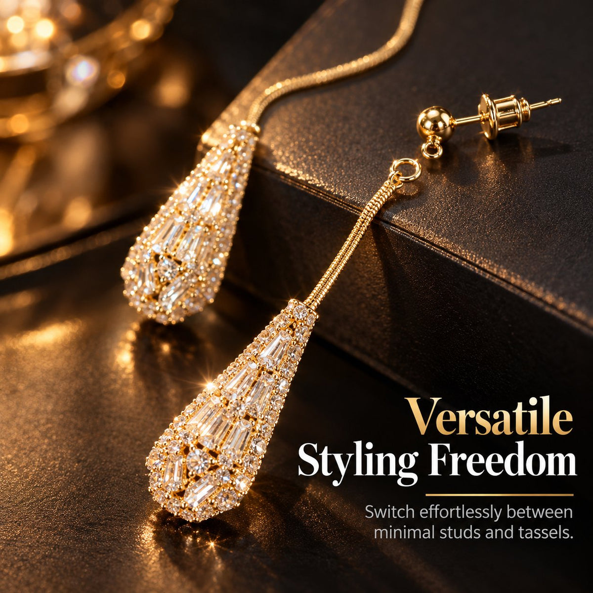 💎Elegant Zircon Two-Way Teardrop Tassel Earrings for Women