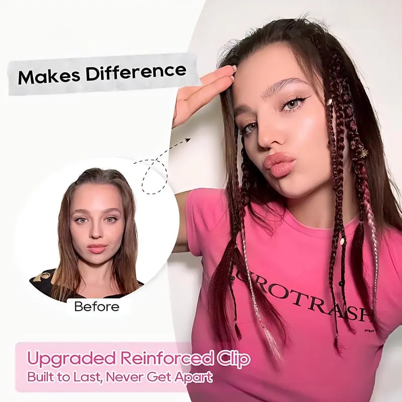 🌿🎨 Boho Braided Clip-in Braids with Beads – Easy Hairstyle Transformation for Festivals and Everyday Wear (✨2 pcs.)