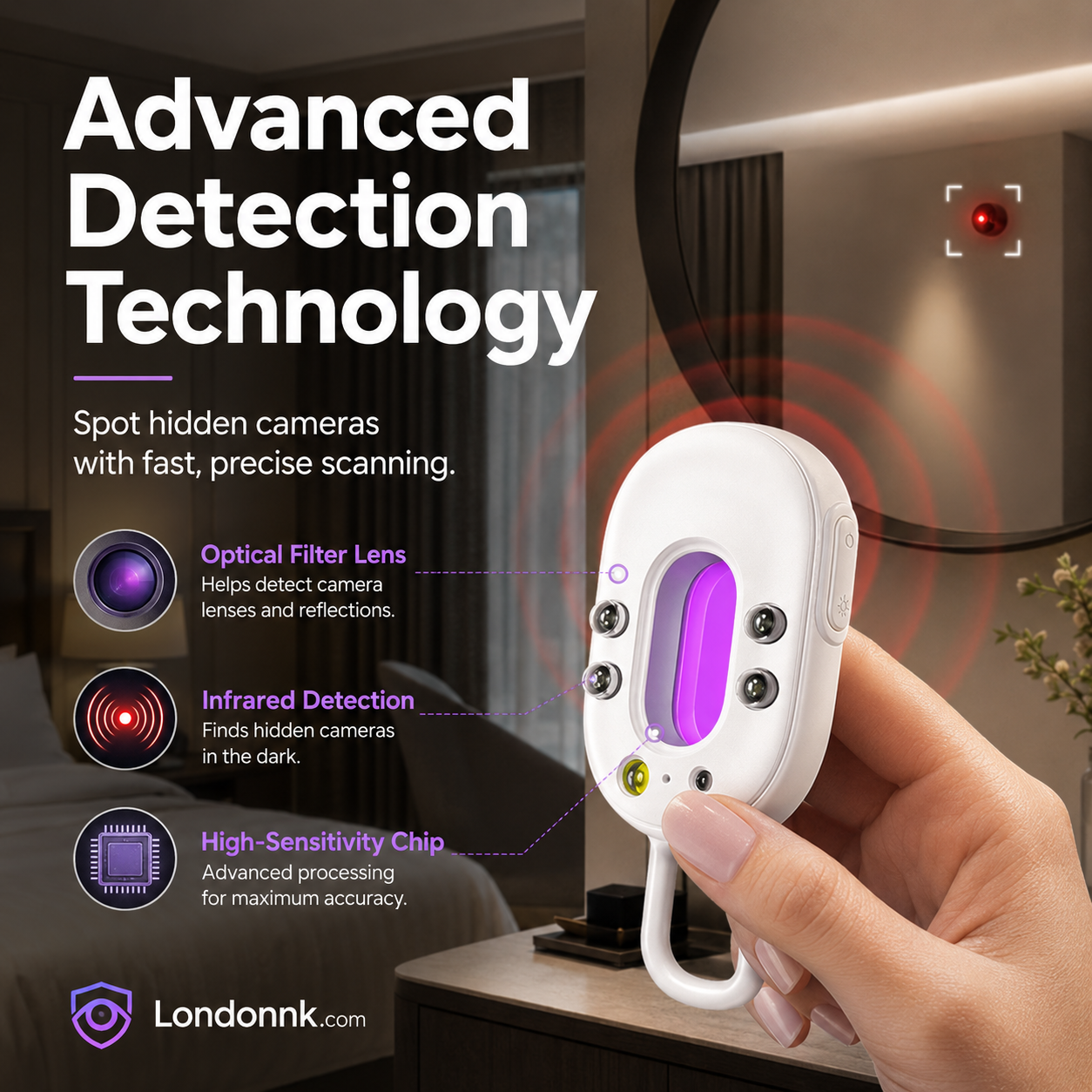 🥳2026 HOT SALE🥳💞50K+ SOLD!📡🔍 30% OFF! Smart Infrared Camera Detector – Finds hidden pinhole lenses instantly. LED flashlight & door alarm – travel with privacy & peace of mind! 🏨✨
