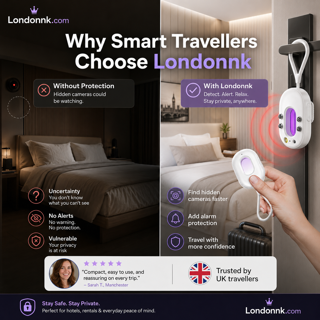 🥳2026 HOT SALE🥳💞50K+ SOLD!📡🔍 30% OFF! Smart Infrared Camera Detector – Finds hidden pinhole lenses instantly. LED flashlight & door alarm – travel with privacy & peace of mind! 🏨✨