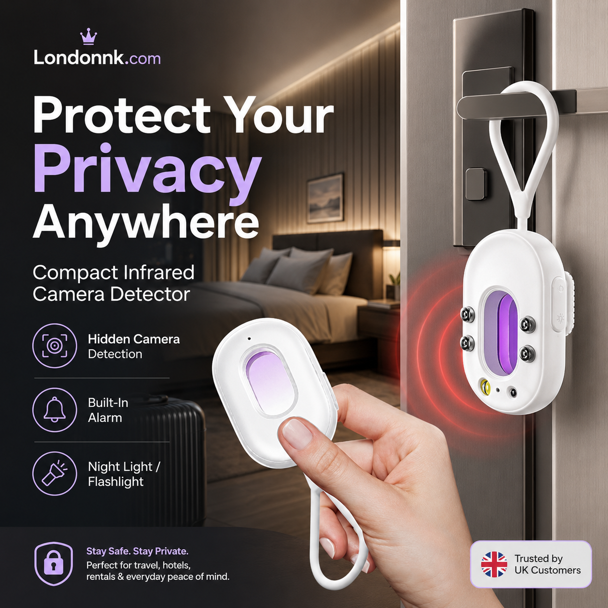 🥳2026 HOT SALE🥳💞50K+ SOLD!📡🔍 30% OFF! Smart Infrared Camera Detector – Finds hidden pinhole lenses instantly. LED flashlight & door alarm – travel with privacy & peace of mind! 🏨✨
