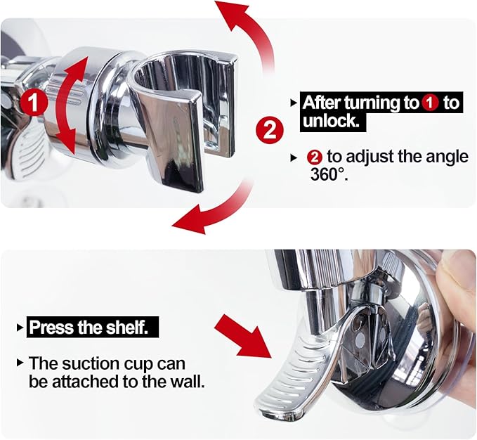 Adjustable Shower Head Holder - Removable Shower Head Holder with Suction Cup - No Drilling Shower Head Holder