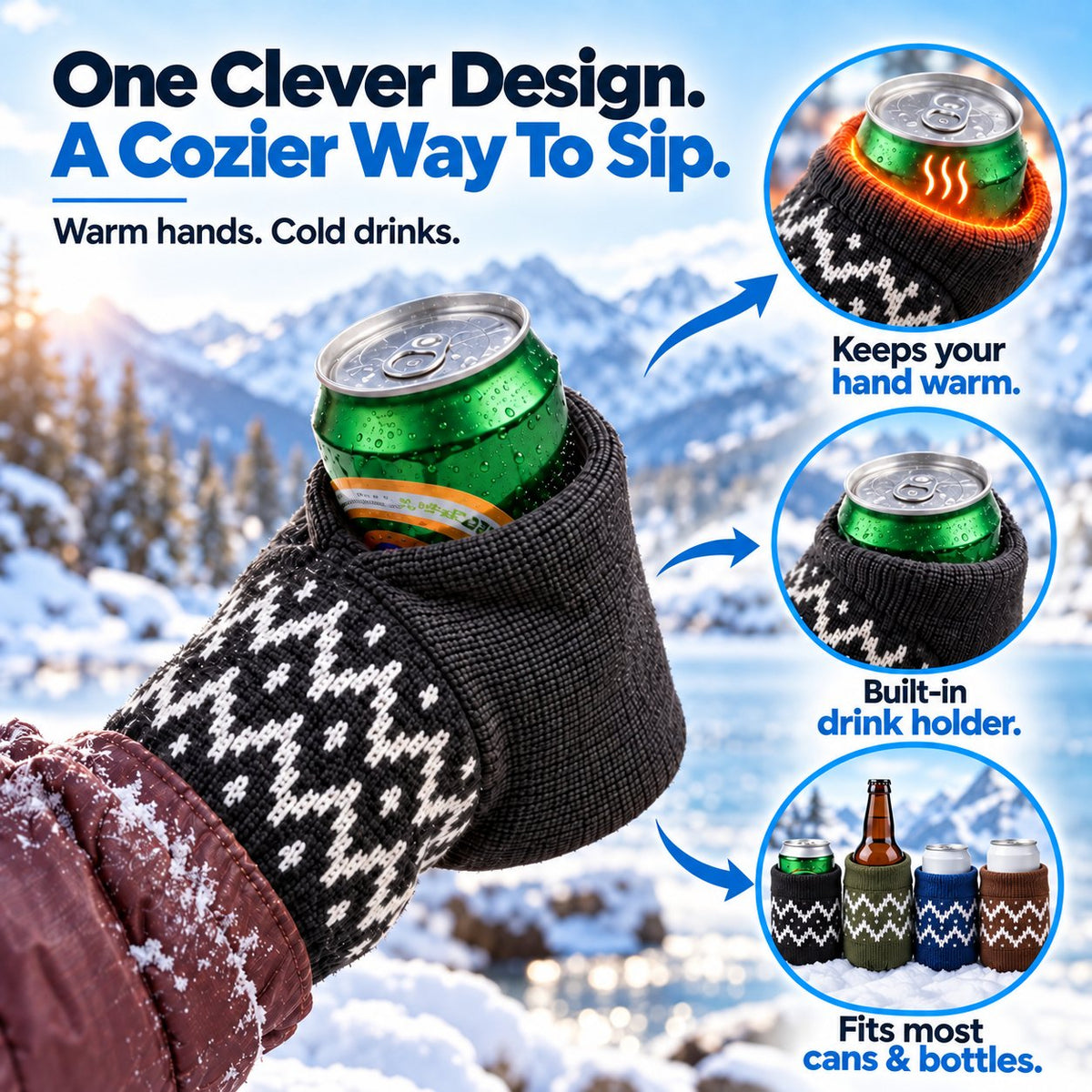 🧤🍻Knitted Insulated Beer Can Glove Mittens – Warm Hands, Cold Drinks
