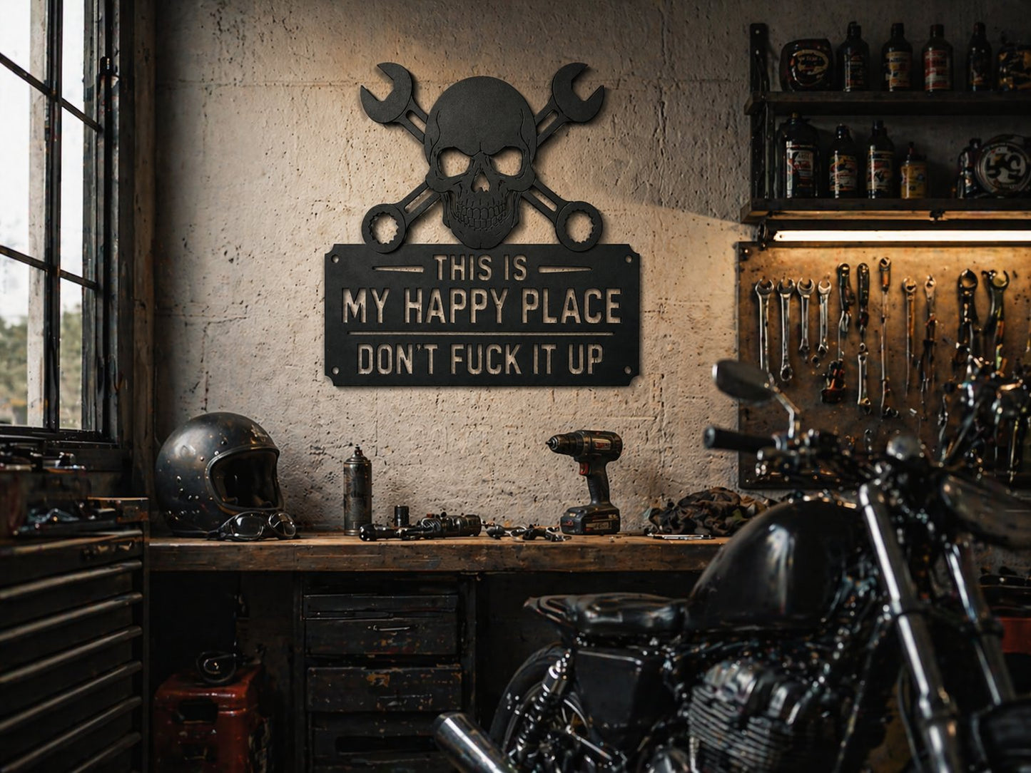 💀🛠️ „Das ist mein Glücksort“ – Wandbild aus Metall 🔥
