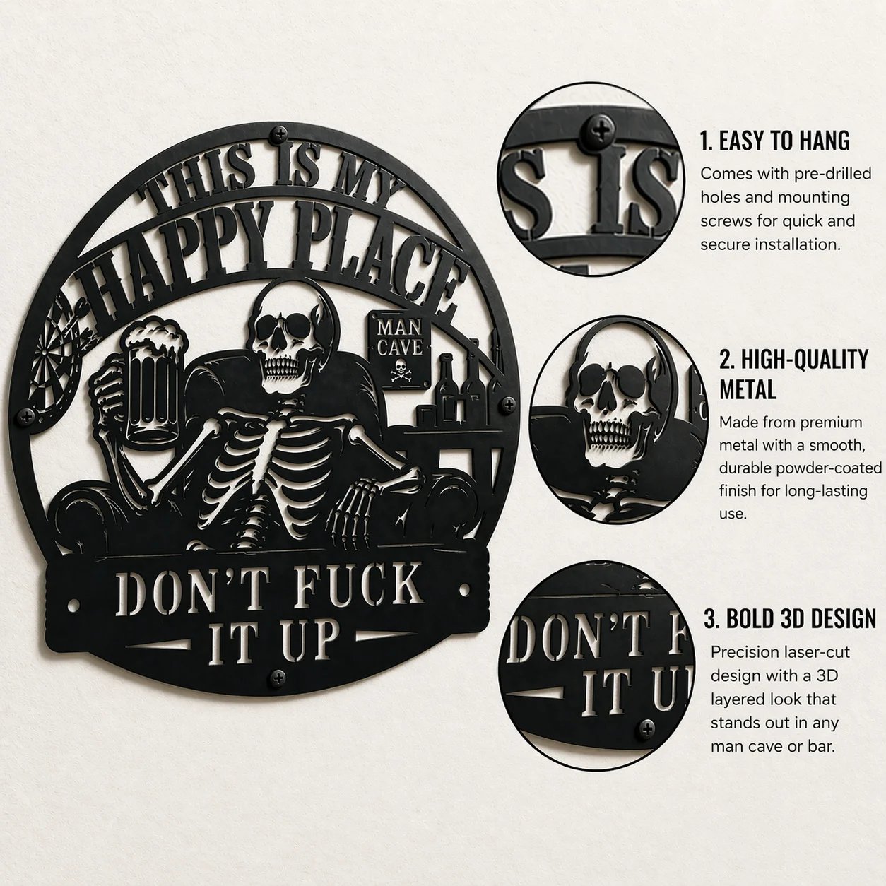 💀🍺 „Das ist mein Happy Place“ – Lustige Deko für die Männerhöhle