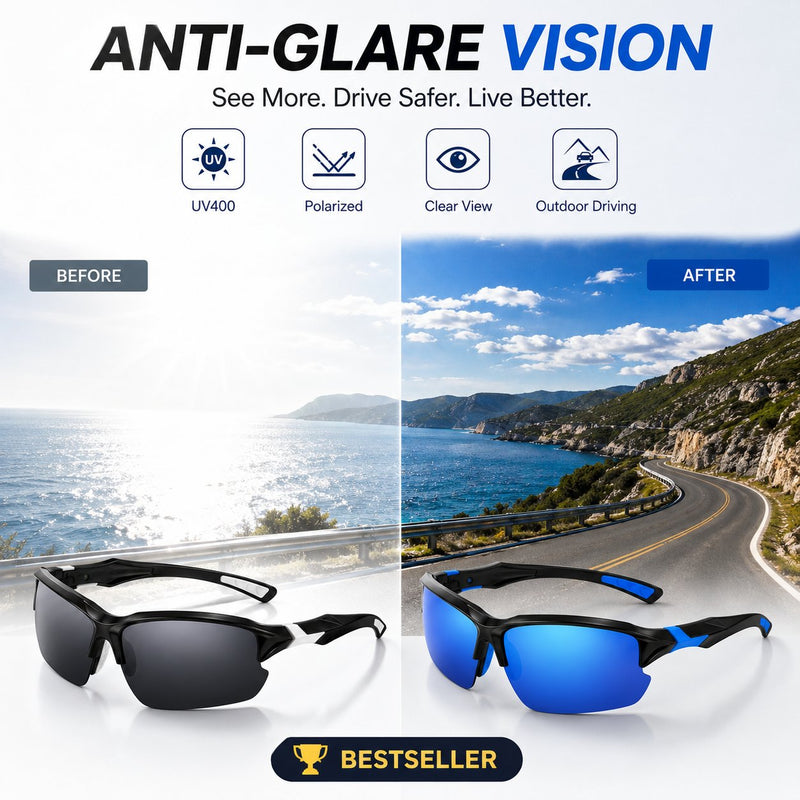 😎Polarisierte UV400-Sportbrille – Unisex-Brille für Outdoor-Aktivitäten und Autofahren