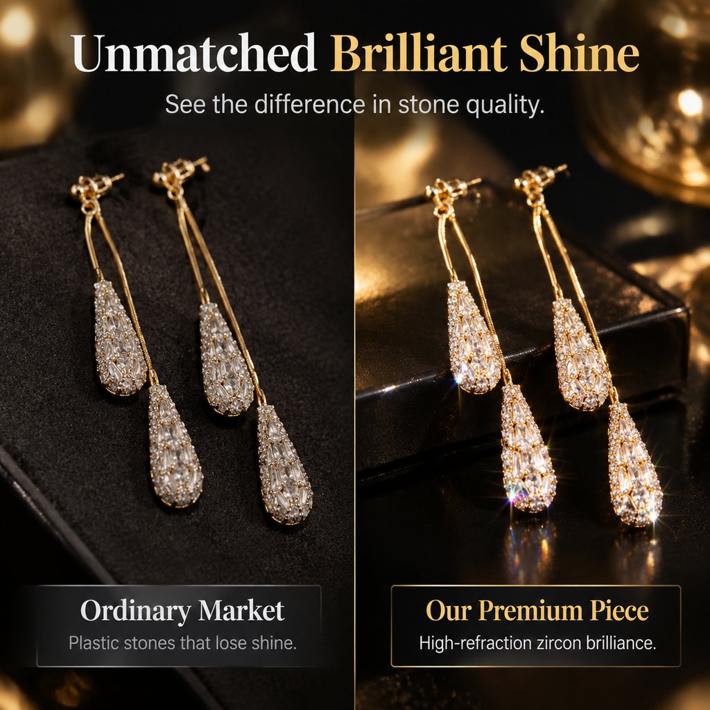 💎Elegant Zircon Two-Way Teardrop Tassel Earrings for Women