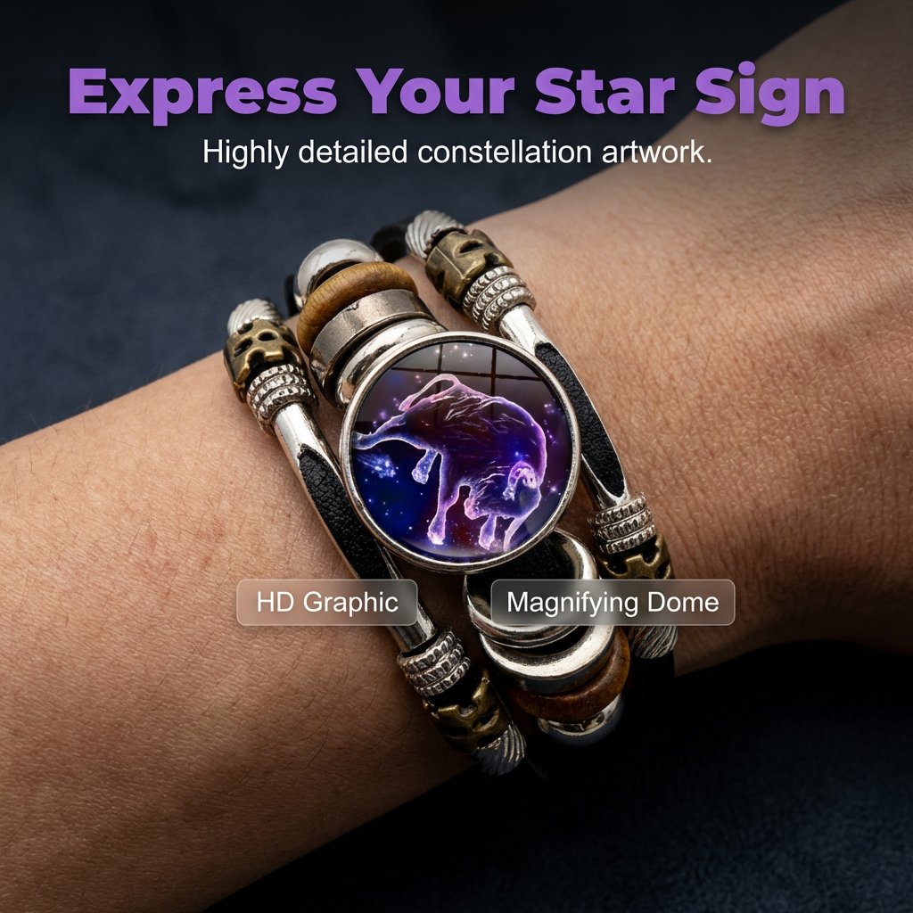 🌌 Trag dein Schicksal: Das Lederarmband mit den 12 Sternzeichen 🌌