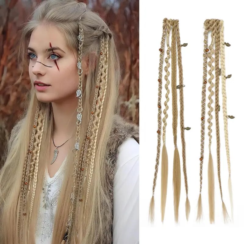 🌿🎨 Boho Braided Clip-in Braids with Beads – Easy Hairstyle Transformation for Festivals and Everyday Wear (✨2 pcs.)
