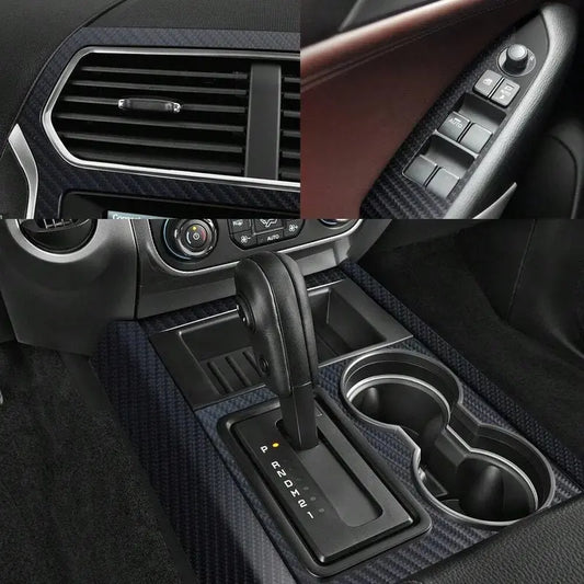 Car door protective film—scratch-resistant and impact-resistant 3D carbon fiber textured vinyl film with self-adhesive backing.