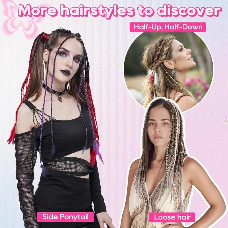 🌿🎨 Boho Braided Clip-in Braids with Beads – Easy Hairstyle Transformation for Festivals and Everyday Wear (✨2 pcs.)