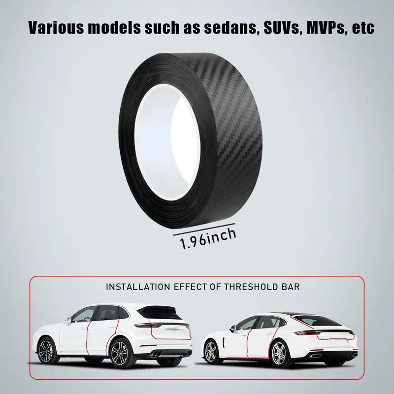 Car door protective film—scratch-resistant and impact-resistant 3D carbon fiber textured vinyl film with self-adhesive backing.
