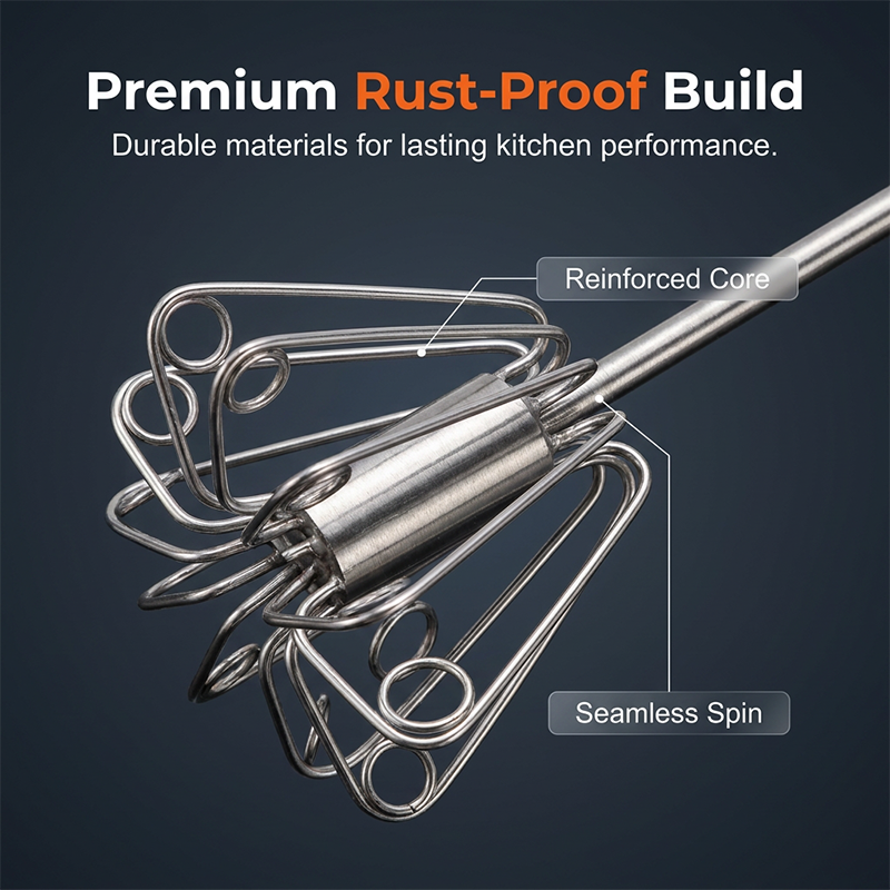🍳A practical kitchen essential! This push-action whisk features a non-slip handle and durable stainless steel construction—all at an affordable price.