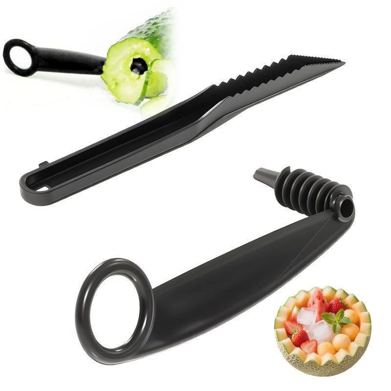Spiral and V-tool duo for fruit decoration