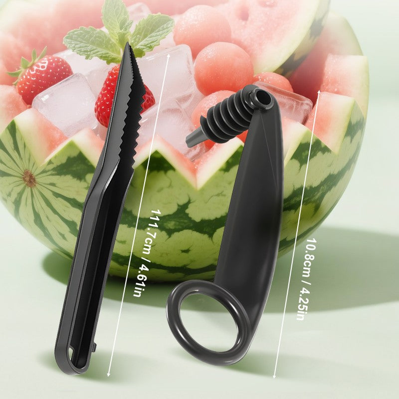 Spiral and V-tool duo for fruit decoration