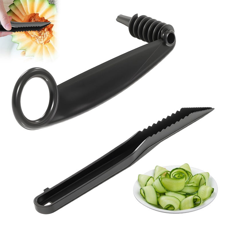 Spiral and V-tool duo for fruit decoration