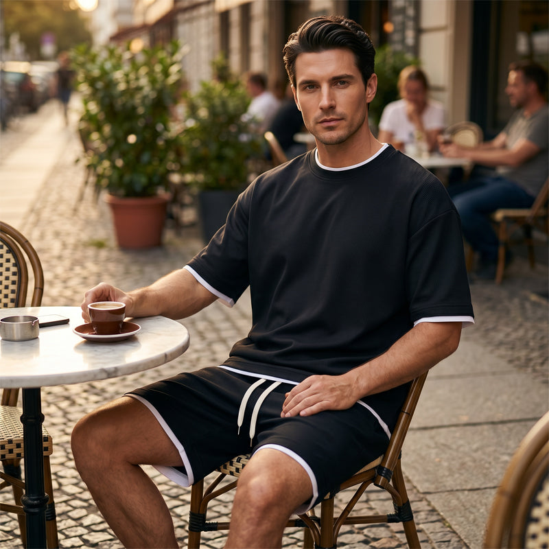 🎉 Limited-time 50% off! 👕 Men's Waffle Knit T-shirt and Shorts Set – Cool and comfortable fabric, loose fit design 💙