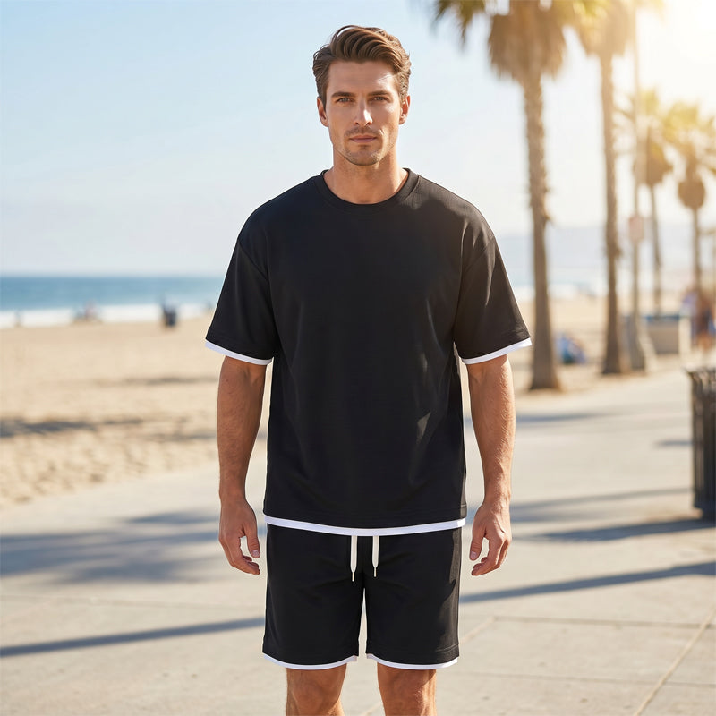 🎉 Limited-time 50% off! 👕 Men's Waffle Knit T-shirt and Shorts Set – Cool and comfortable fabric, loose fit design 💙