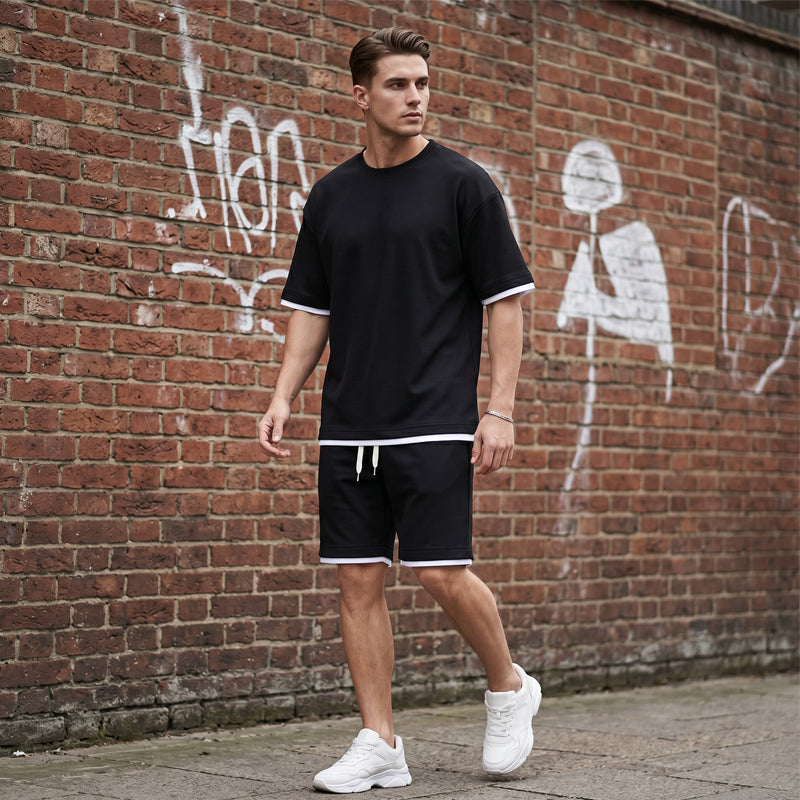 🎉 Limited-time 50% off! 👕 Men's Waffle Knit T-shirt and Shorts Set – Cool and comfortable fabric, loose fit design 💙