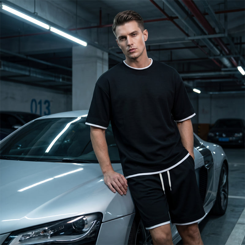 🎉 Limited-time 50% off! 👕 Men's Waffle Knit T-shirt and Shorts Set – Cool and comfortable fabric, loose fit design 💙