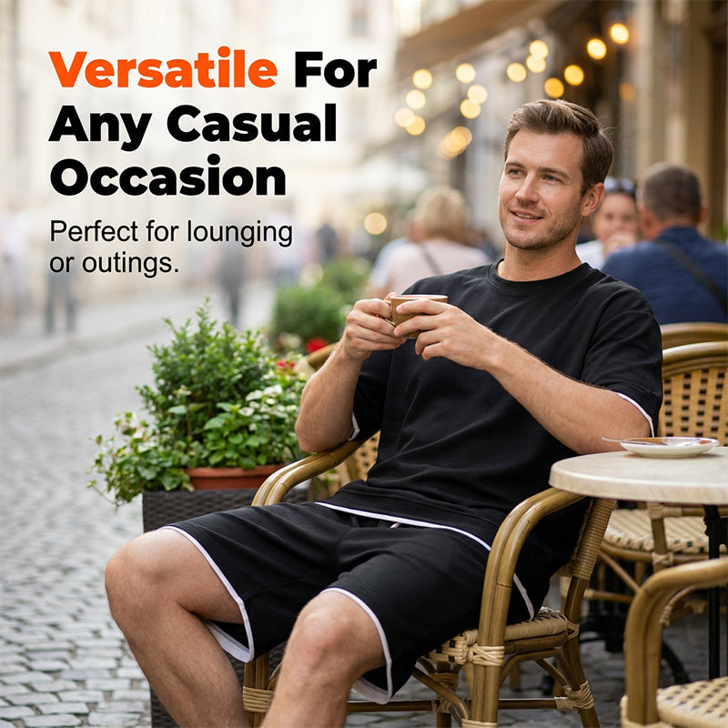 🎉 Limited-time 50% off! 👕 Men's Waffle Knit T-shirt and Shorts Set – Cool and comfortable fabric, loose fit design 💙