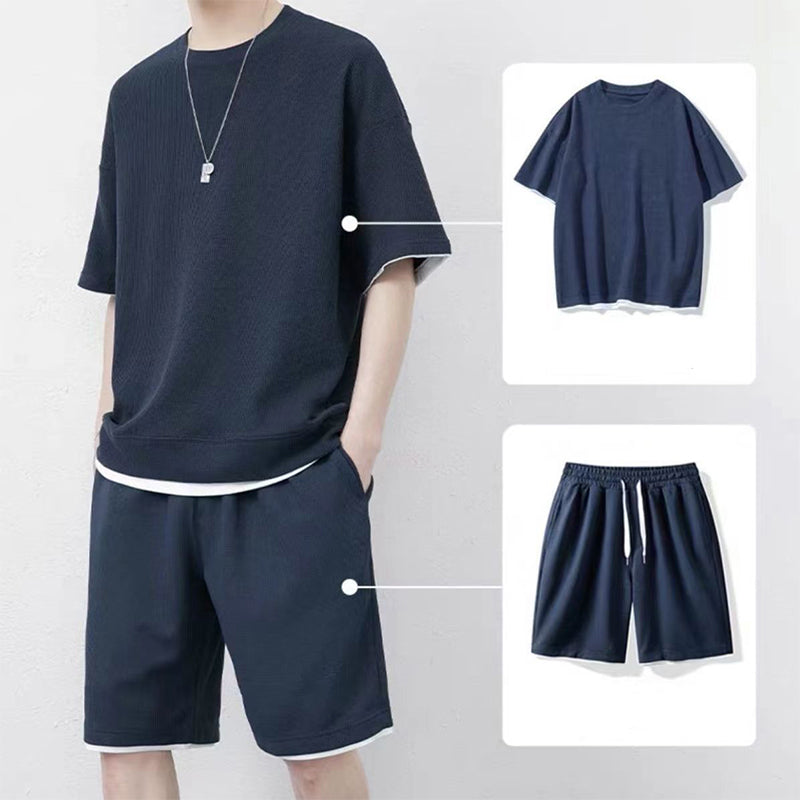 🎉 Limited-time 50% off! 👕 Men's Waffle Knit T-shirt and Shorts Set – Cool and comfortable fabric, loose fit design 💙