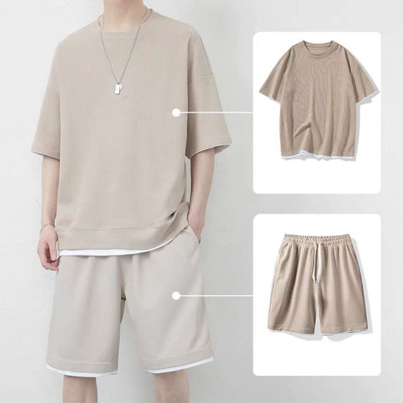 🎉 Limited-time 50% off! 👕 Men's Waffle Knit T-shirt and Shorts Set – Cool and comfortable fabric, loose fit design 💙