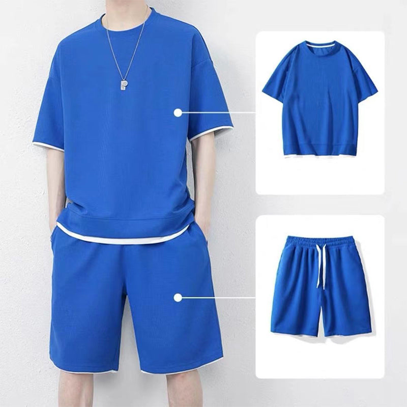 🎉 Limited-time 50% off! 👕 Men's Waffle Knit T-shirt and Shorts Set – Cool and comfortable fabric, loose fit design 💙