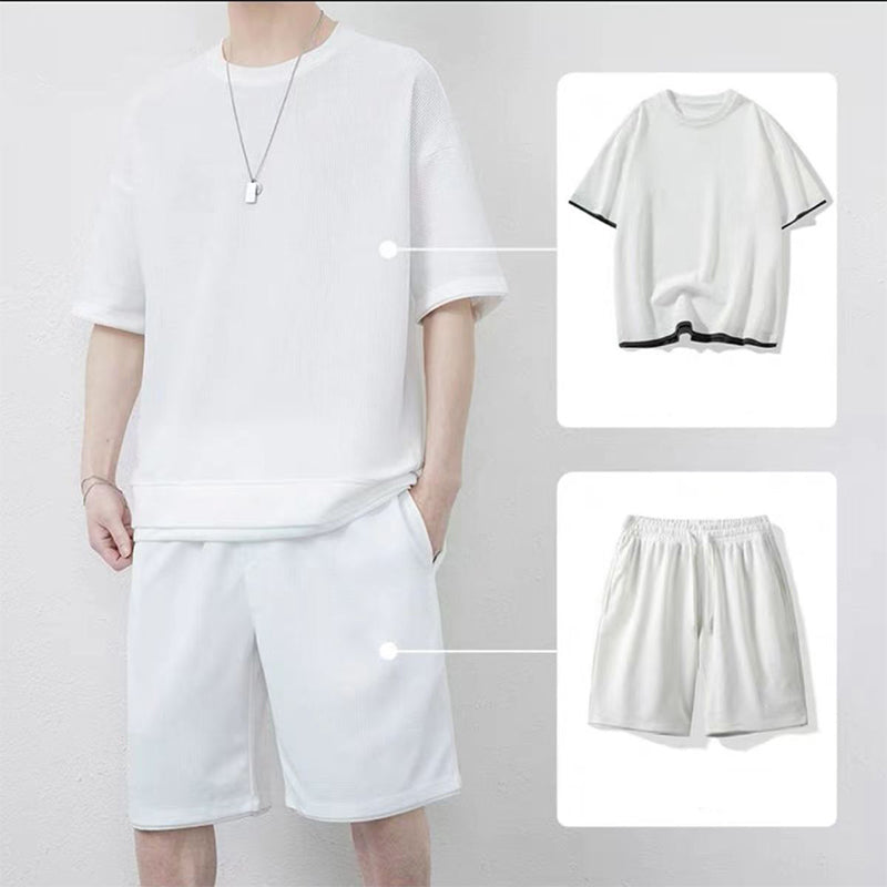 🎉 Limited-time 50% off! 👕 Men's Waffle Knit T-shirt and Shorts Set – Cool and comfortable fabric, loose fit design 💙