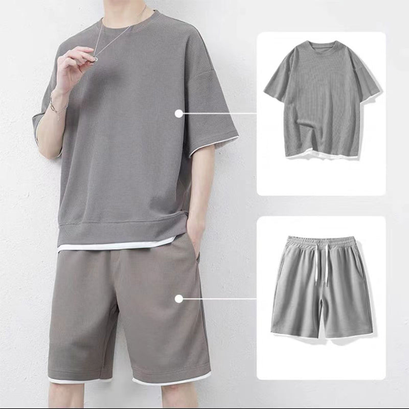 🎉 Limited-time 50% off! 👕 Men's Waffle Knit T-shirt and Shorts Set – Cool and comfortable fabric, loose fit design 💙