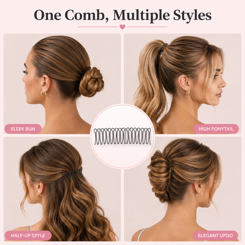 Flexible comb with invisible grip for loose hair