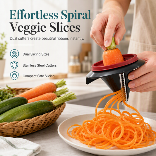 Hand-held spiral cutter and vegetable grater